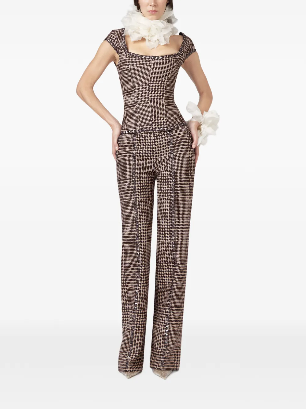 Giuseppe Di Morabito Broek verfraaid met pied-de-poule print en studs Bruin