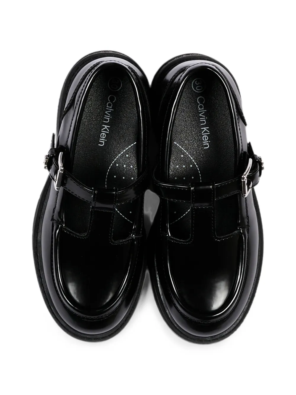 Calvin Klein Kids T-bar leather oxford shoes Zwart