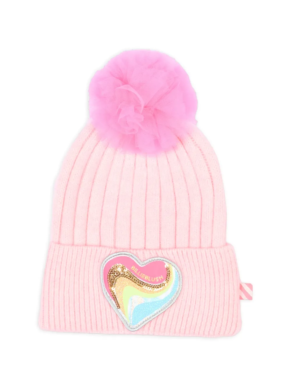Billieblush heart-patch tulle-pom-pom beanie hat - Rosa
