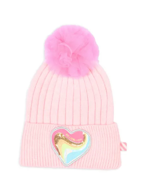 Billieblush heart-patch tulle-pom-pom beanie hat
