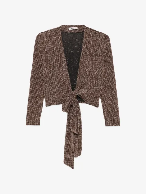 Siyu check-pattern wrap-fastening top