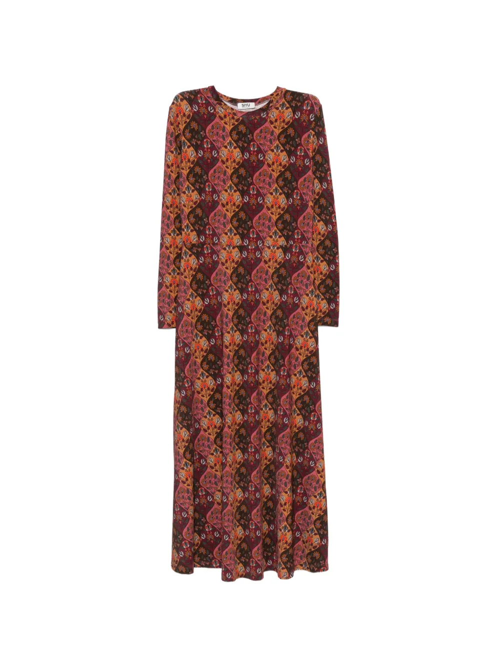 Siyu floral-print long-sleeve midi dress - Brown
