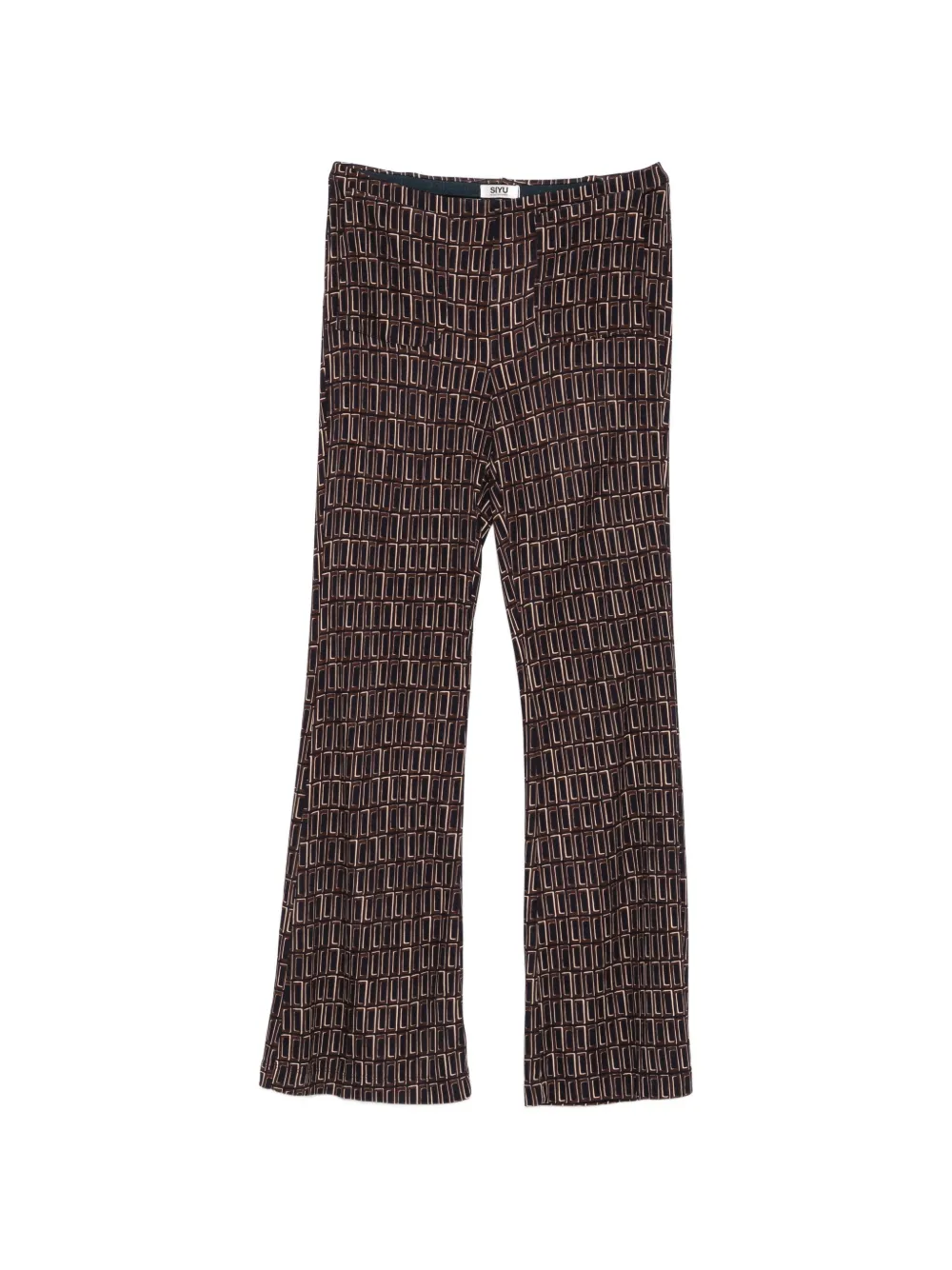 Siyu Geometric-print Flared Trousers In Brown