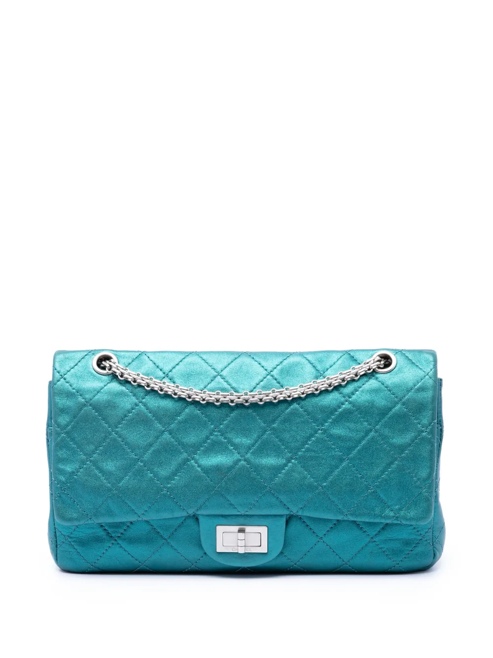 CHANEL Pre-Owned 2008-2009 Quilted Metallic Lambskin Reissue 2.55 Double Flap 227 shoulder bag - Blue