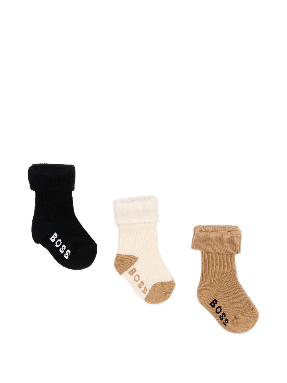 BOSS Kidswear logo-knit ribbed socks (set of three) - Toni neutri