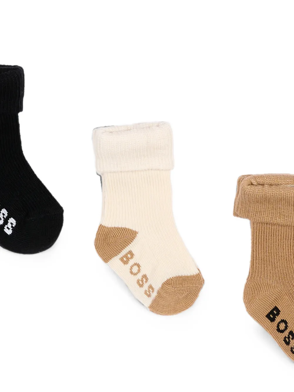 BOSS Kidswear Drie paar geribbelde sokken met logo Beige