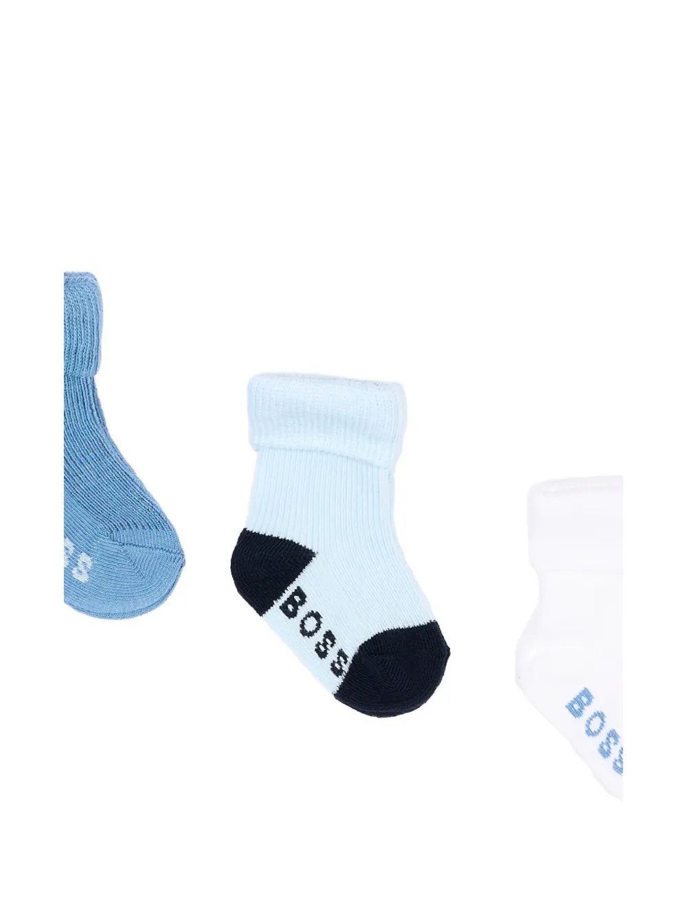 BOSS Kidswear Drie paar geribbelde sokken met logo Blauw