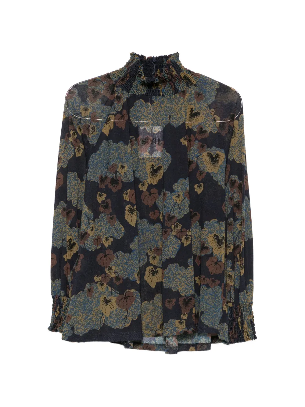 Siyu floral-print smocked-neck blouse - Blue