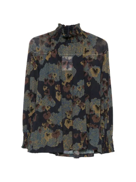 Siyu floral-print smocked-neck blouse
