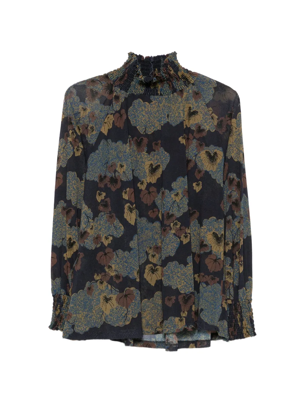 Siyu floral-print smocked-neck blouse - Blu