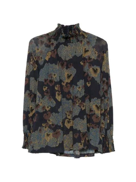 Siyu floral-print smocked-neck blouse