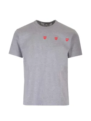 Comme Des Garçons Play Triple Hearts Cotton T-shirt | Grey | FARFETCH