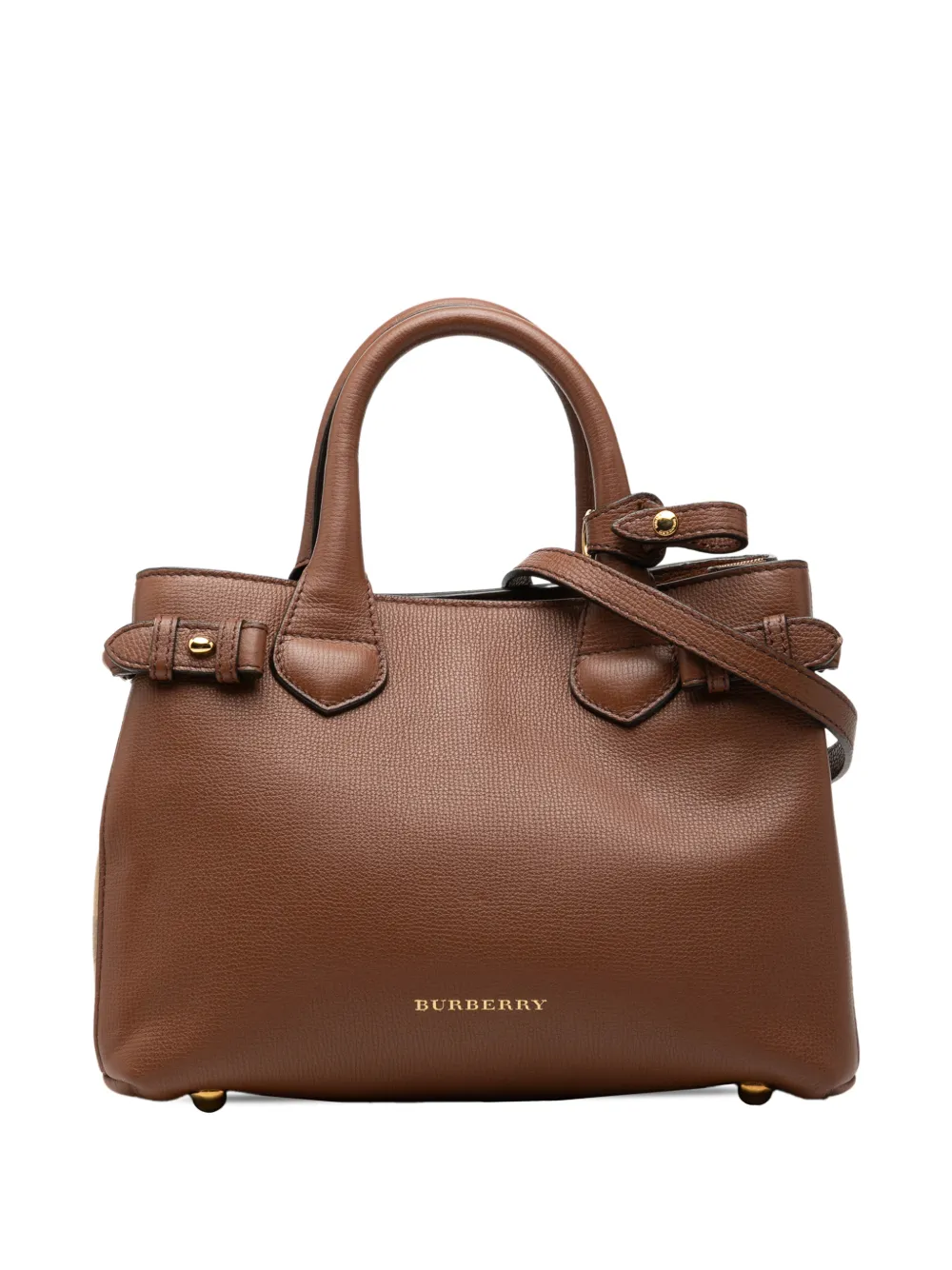 Burberry Pre-Owned Borsa a tracolla Banner piccola in pelle di vitello zigrinata con motivo House Check 2000-2017 - Marrone