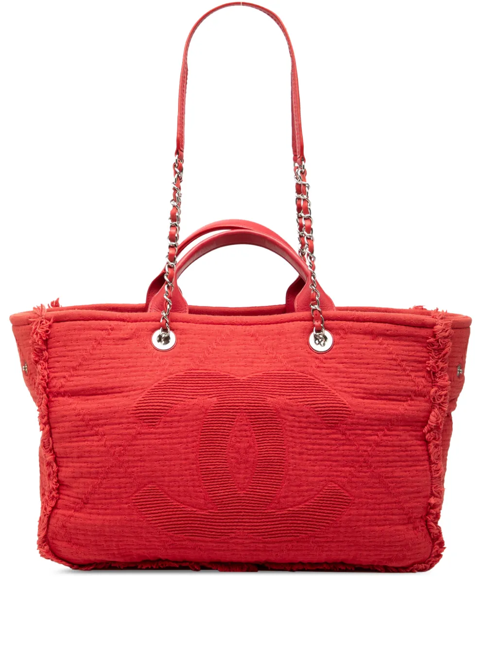 CHANEL Pre-Owned 2019 Medium CC Quilted Canvas Double Face Deauville Tote satchel - Red