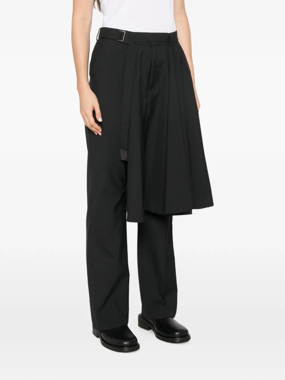 sacai Broek met geplooide laag Zwart