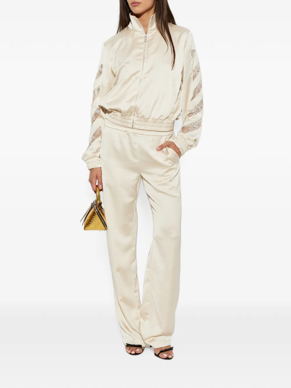 Off-White Satijnen bomberjack met kant Beige
