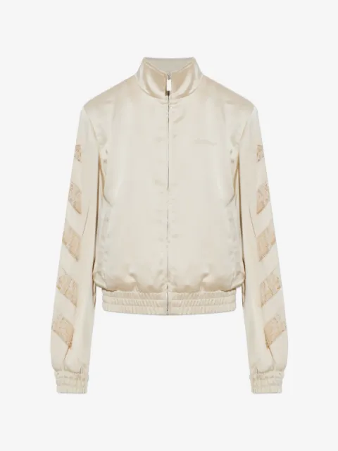 Off-White lace-insert satin bomber jacket