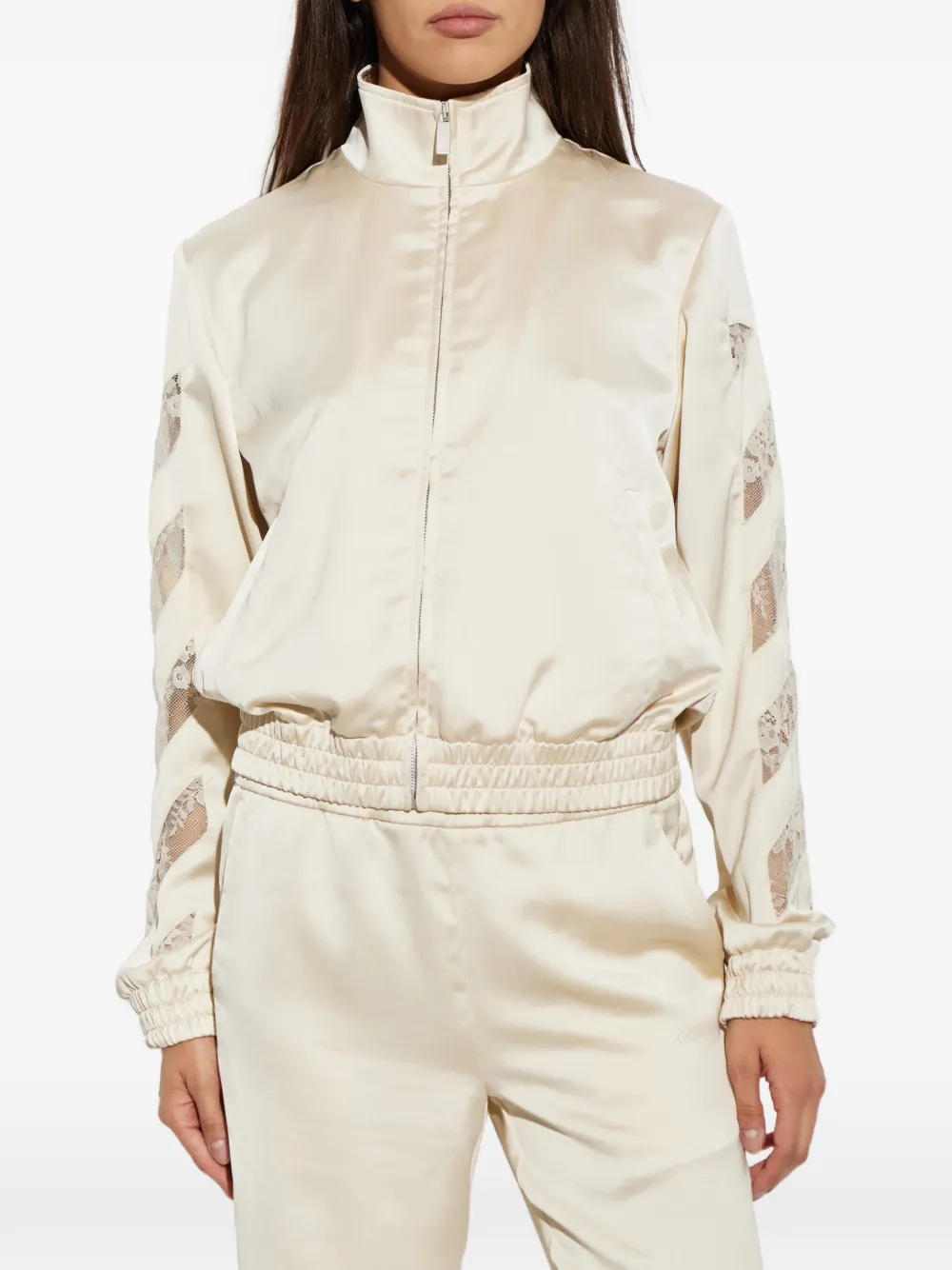 Off-White Satijnen bomberjack met kant Beige