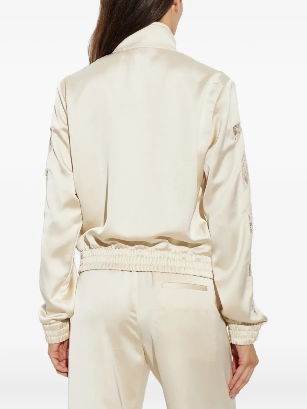 Off-White Satijnen bomberjack met kant Beige