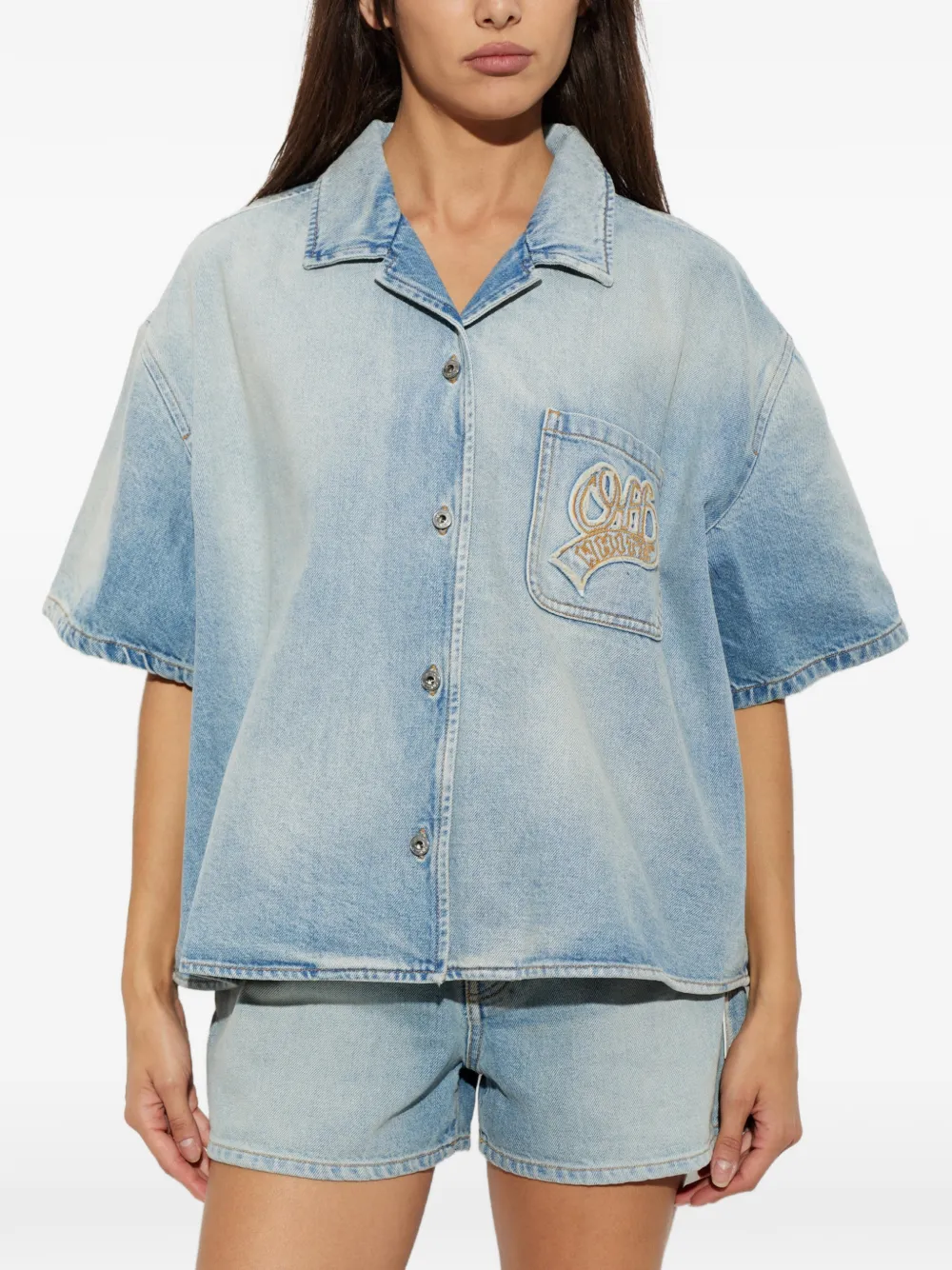 Off-White Overhemd met logopatch en korte mouwen Blauw