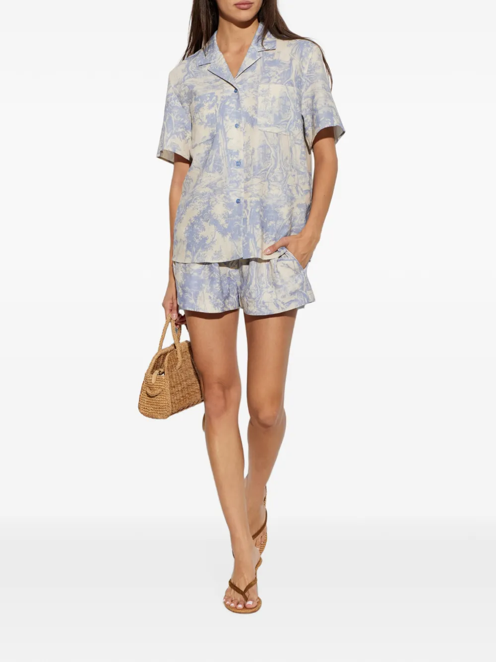 Off-White Shorts met elastische taille en print Beige