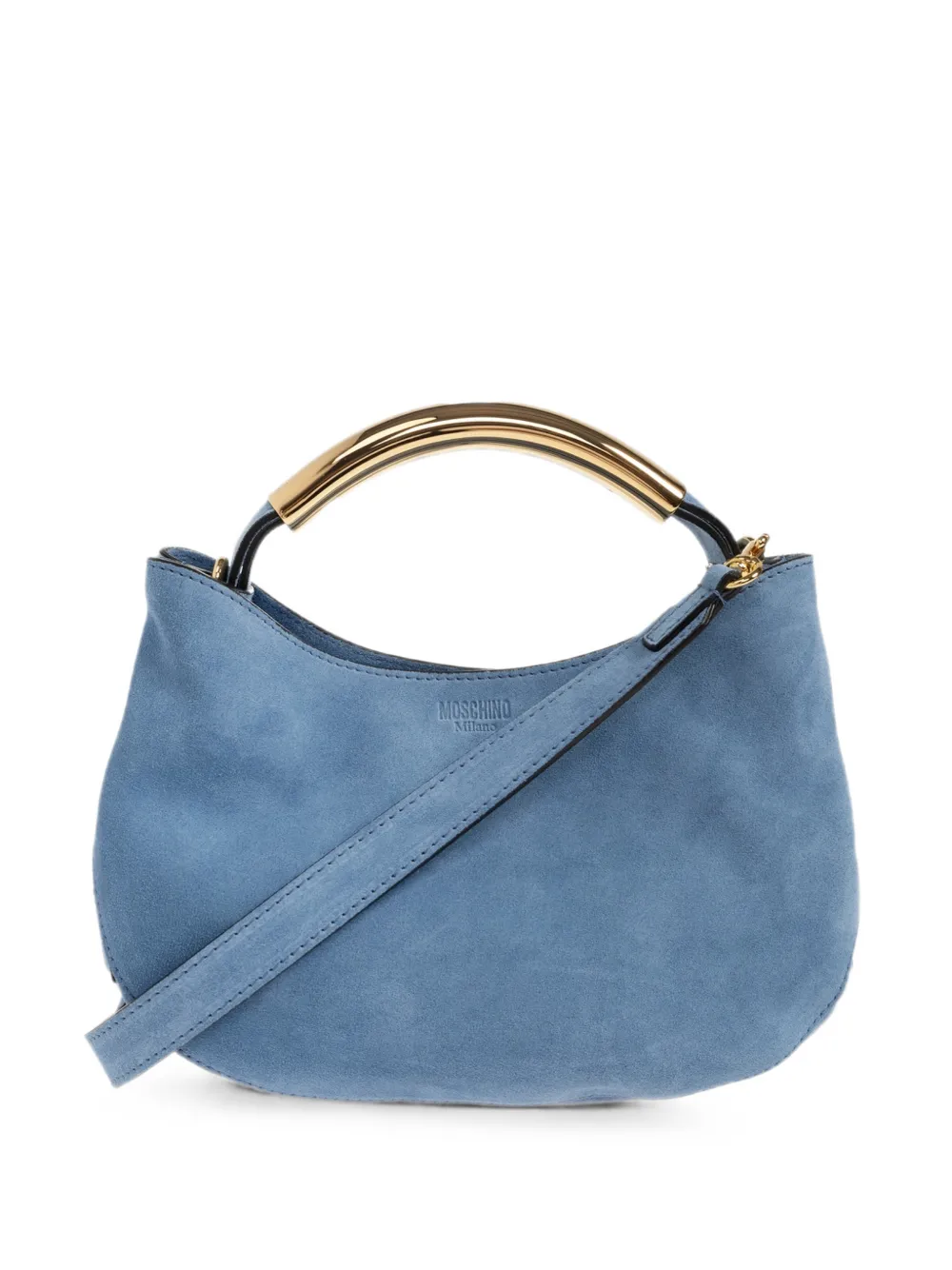 Moschino logo-plaque suede tote bag - Blu