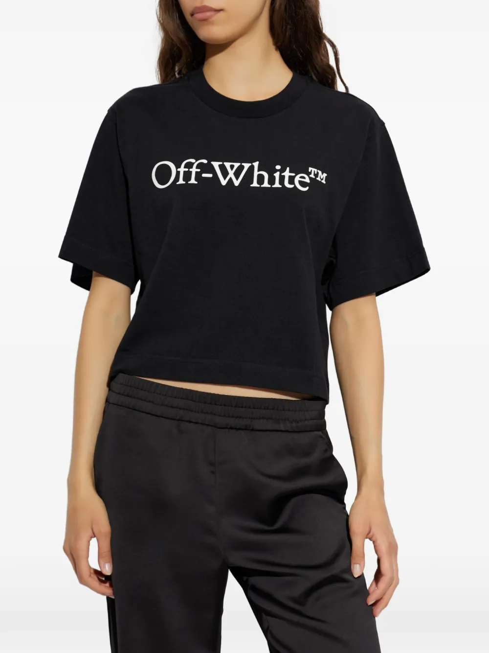 Off-White Cropped T-shirt met logoprint Zwart