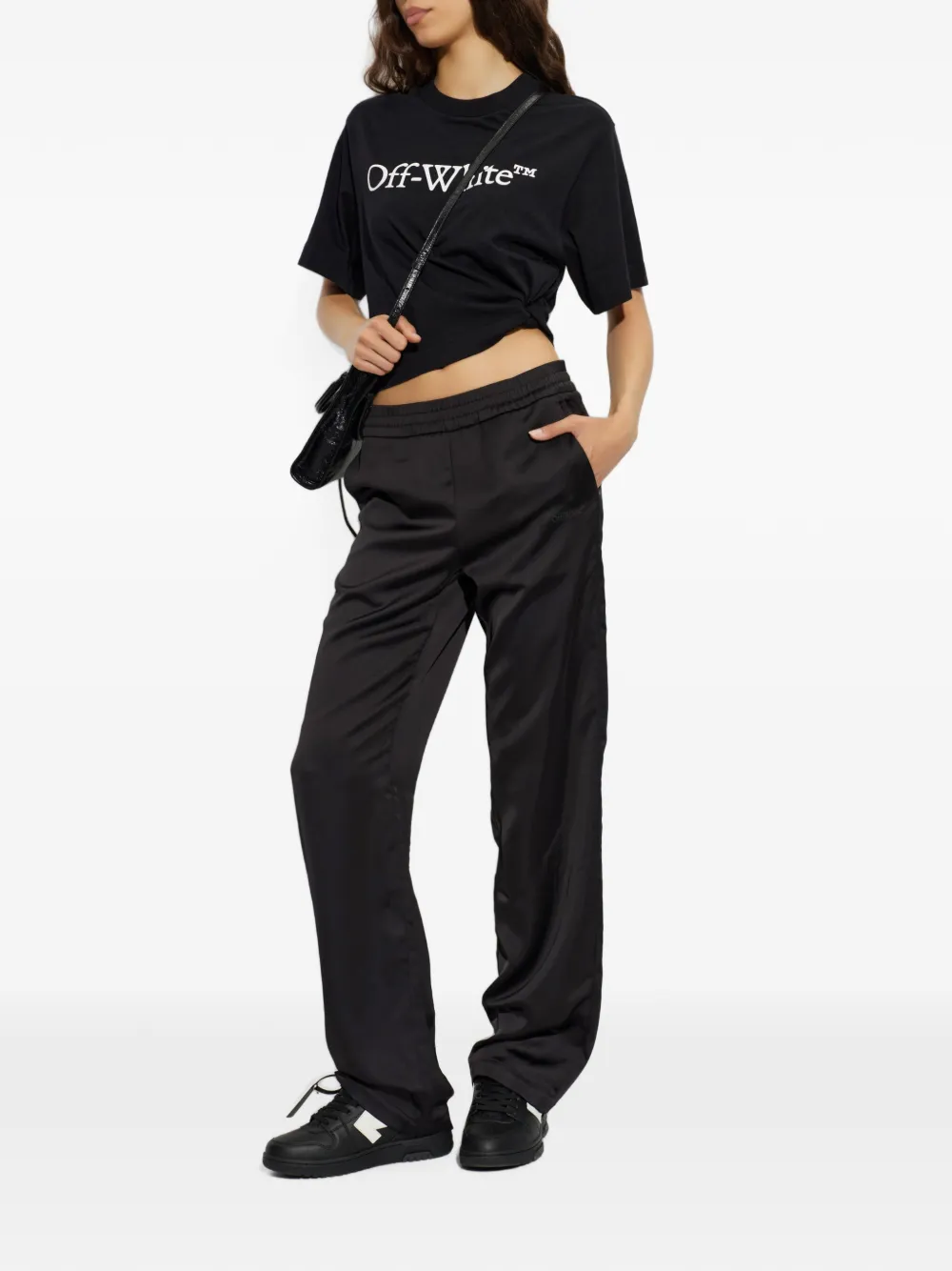 Off-White Cropped T-shirt met logoprint Zwart