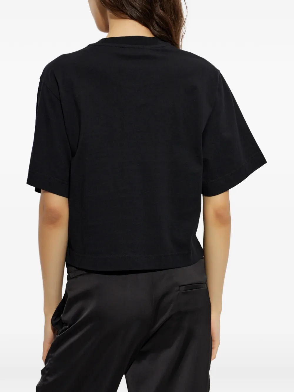 Off-White Cropped T-shirt met logoprint Zwart