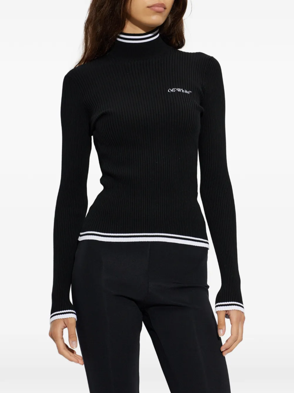 Off-White Geribbelde top met col Zwart