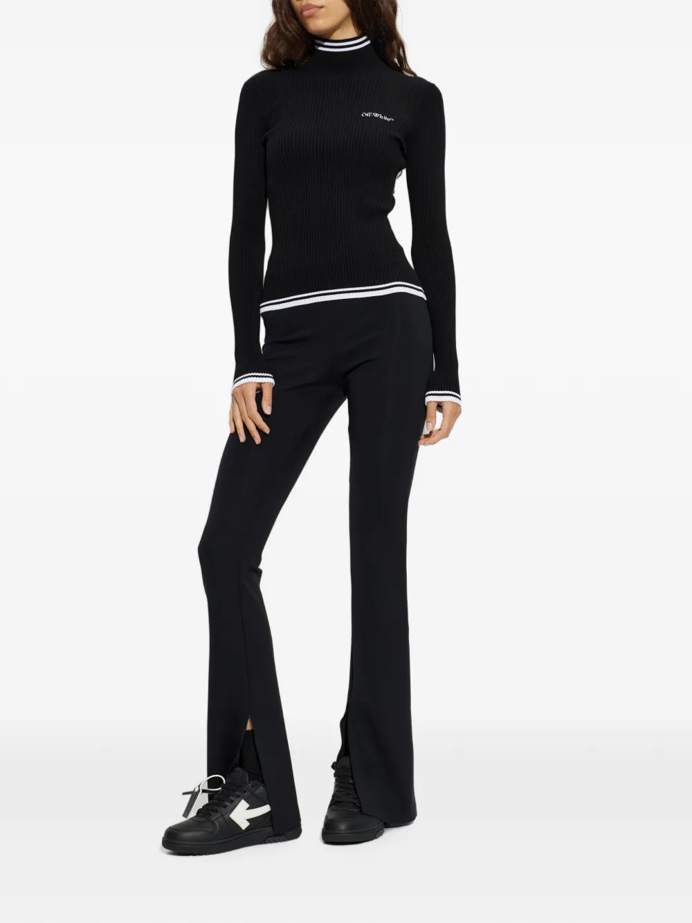 Off-White Geribbelde top met col Zwart