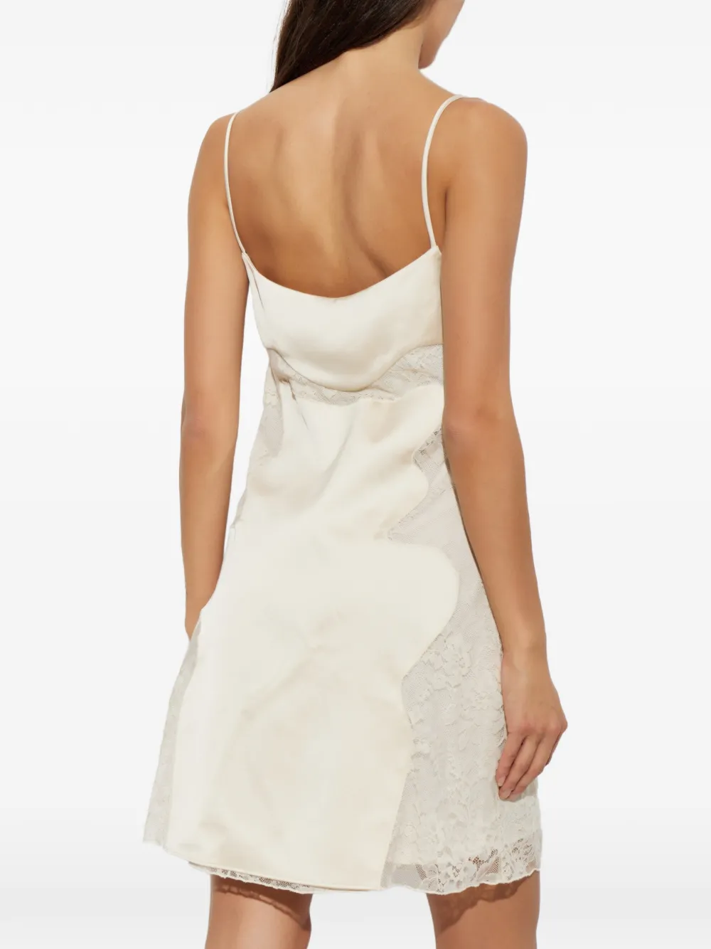 Off-White Satijnen jurk met kanten vlakken Beige
