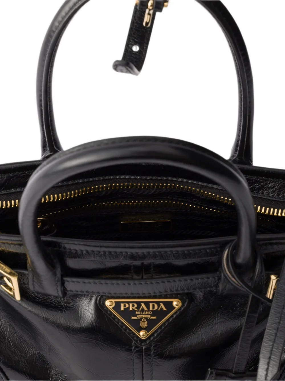 Prada Bonnie leren mini-schoudertas met gespen Zwart