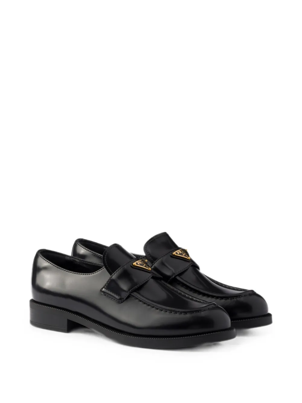 Prada Leren loafers met logo Zwart