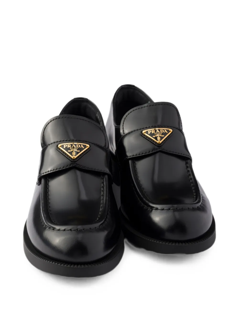 Prada Leren loafers met logo Zwart