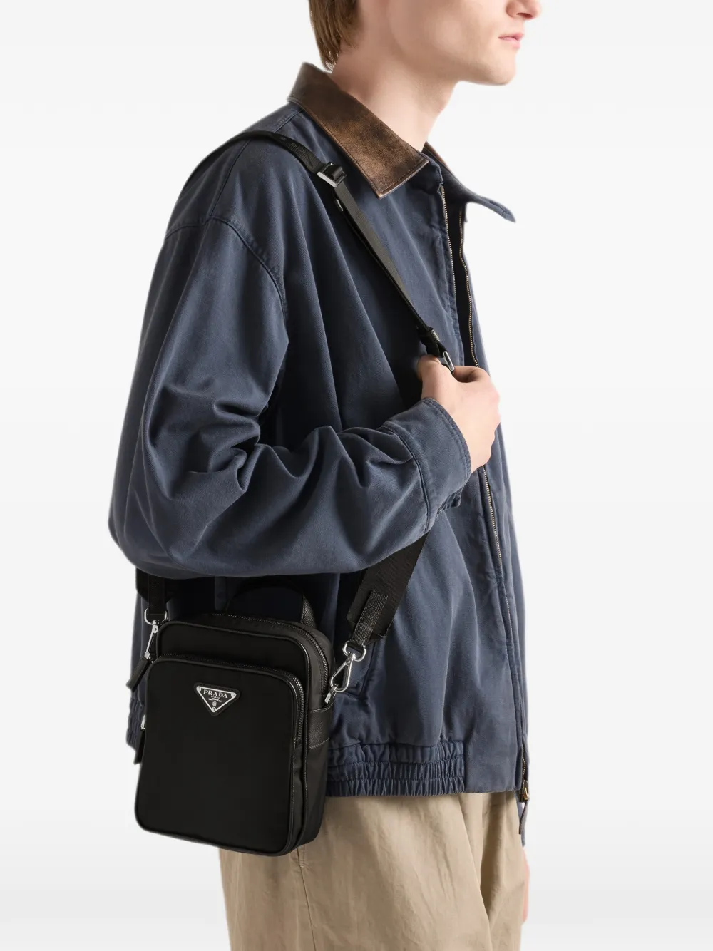Prada Re-Nylon en Saffiano leren schoudertas Zwart