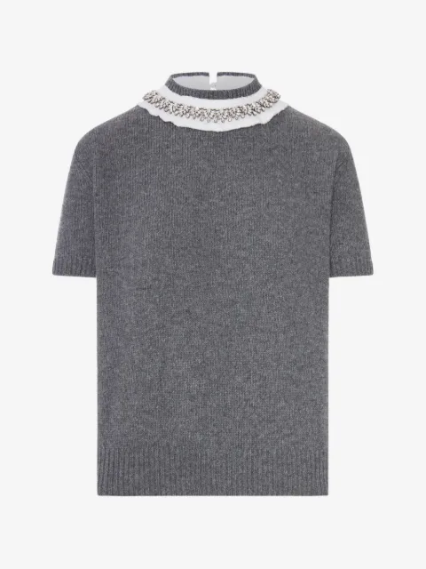 Prada crystal-embellished cashmere T-shirt