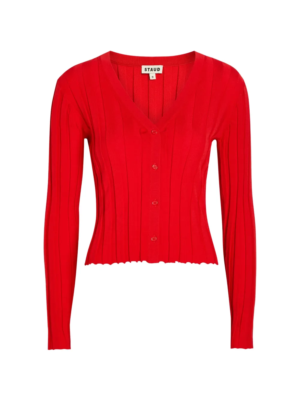 STAUD Ezra ribbed-knit V-neck cardigan - Rosso