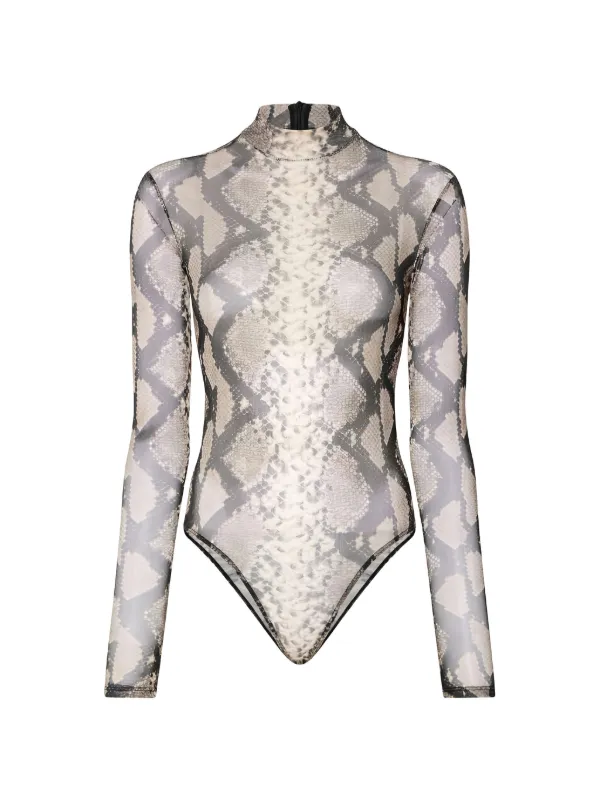 Lapointe Snake-print Mock-neck Bodysuit in Neutrals