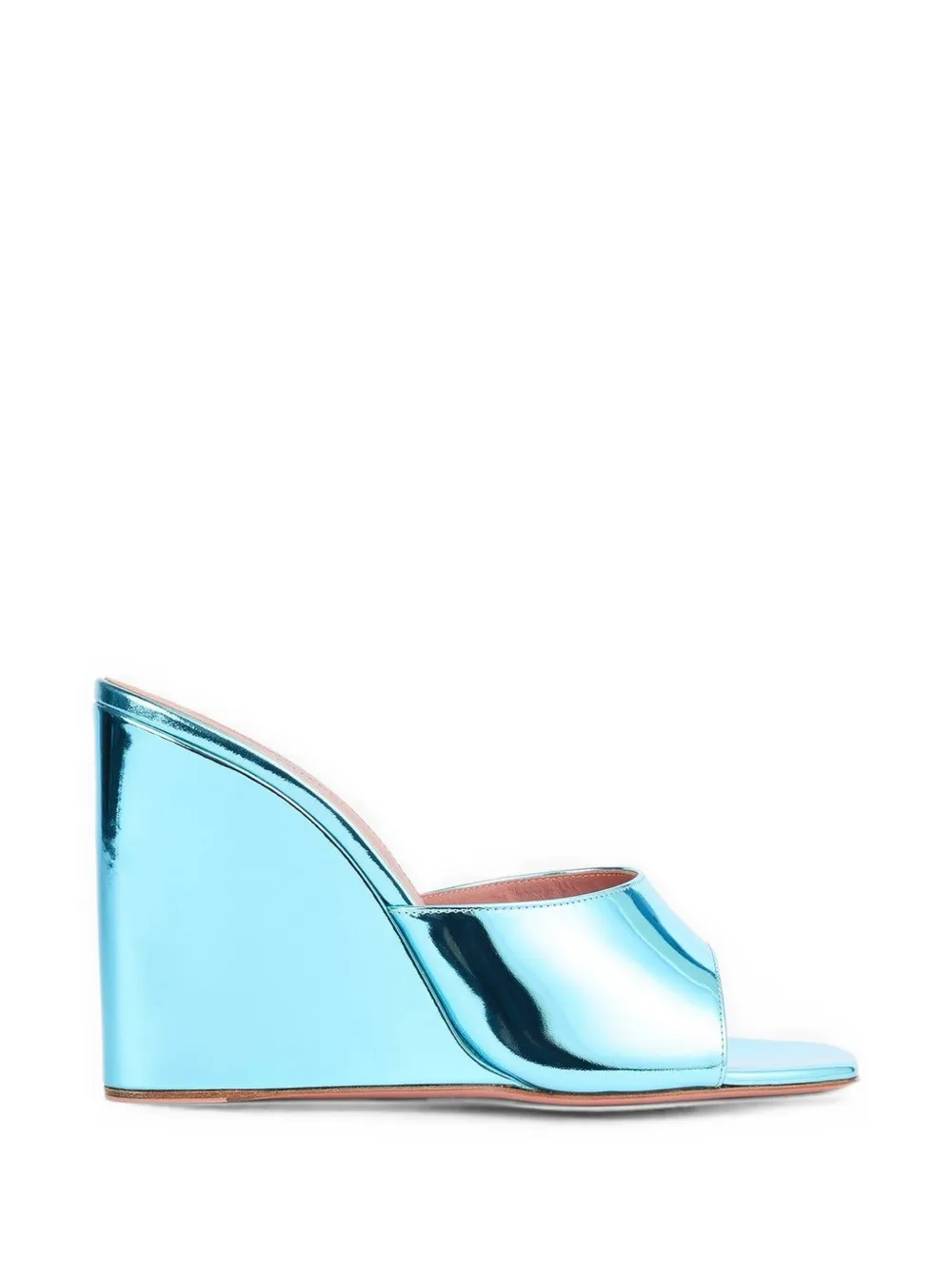 Amina Muaddi Lupita mirrored-leather wedge mules Blauw