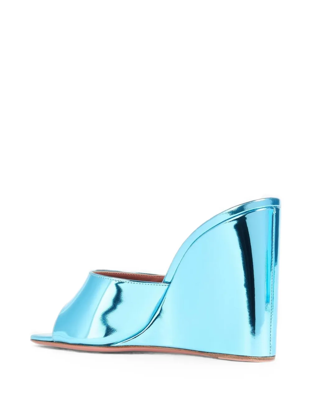 Amina Muaddi Lupita mirrored-leather wedge mules Blauw