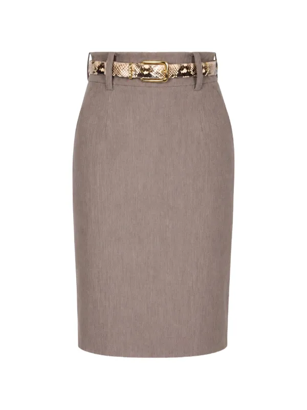 Elie Saab Belt-loop Midi Skirt in Brown
