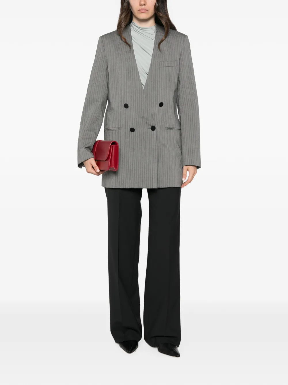 Alberta Ferretti Blazer met krijtstreep en dubbele rij knopen Grijs