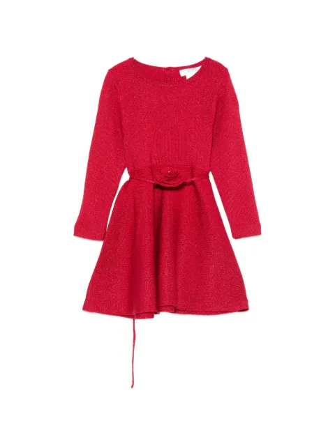 Liu Jo Kids flower-belt metallic-effect knitted dress