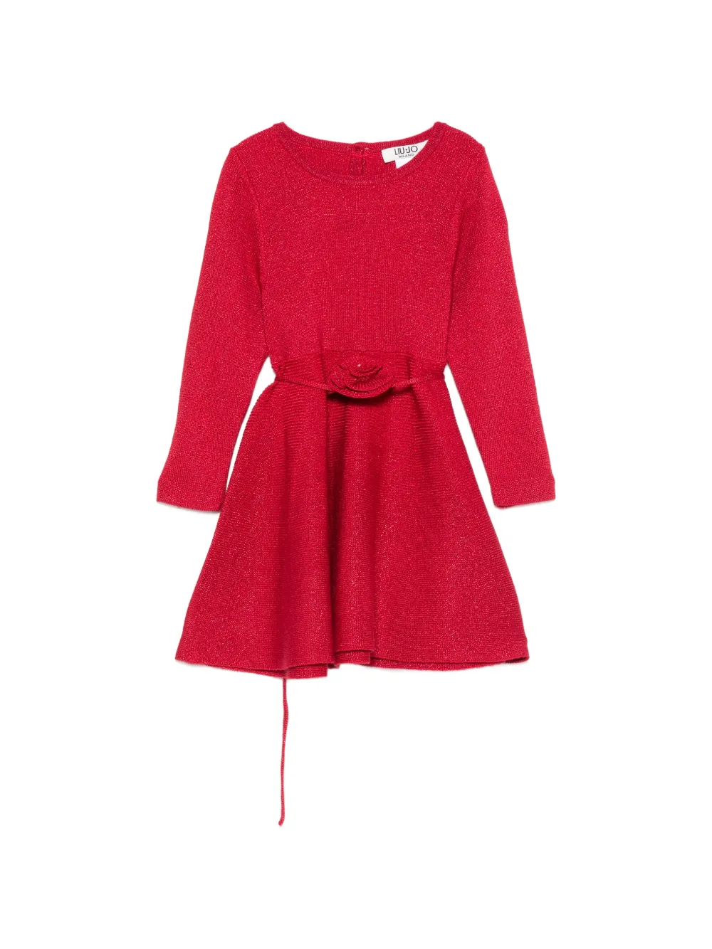 Liu Jo Kids flower-belt metallic-effect knitted dress - Rosso
