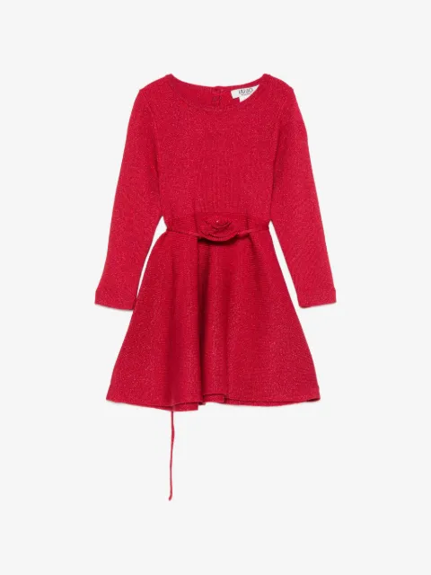 Liu Jo Kids vestido de punto con cinturón floral y efecto metalizado