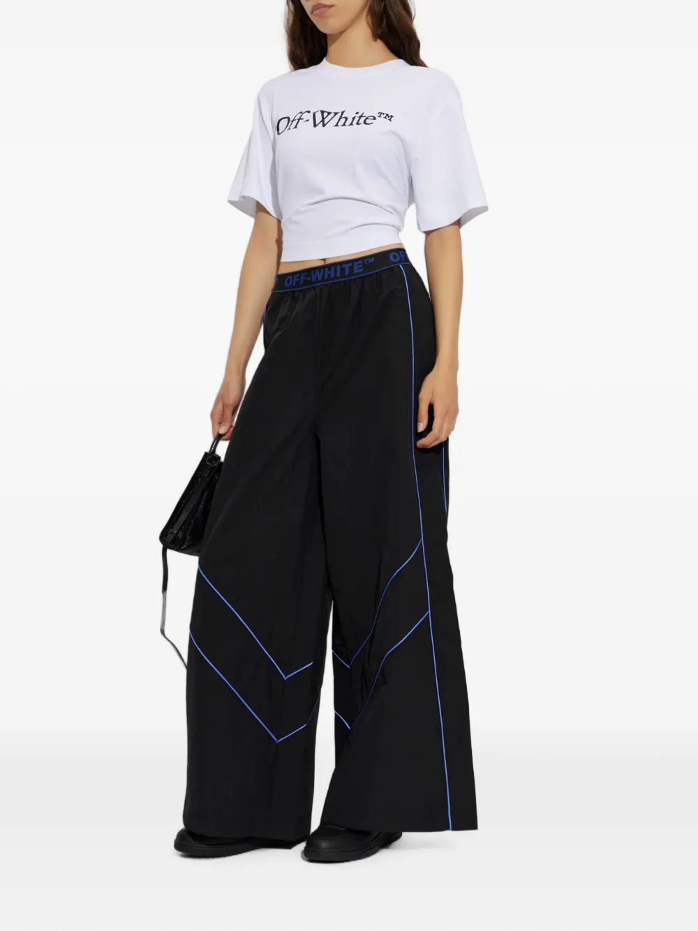 Off-White Cropped T-shirt met logoprint Wit