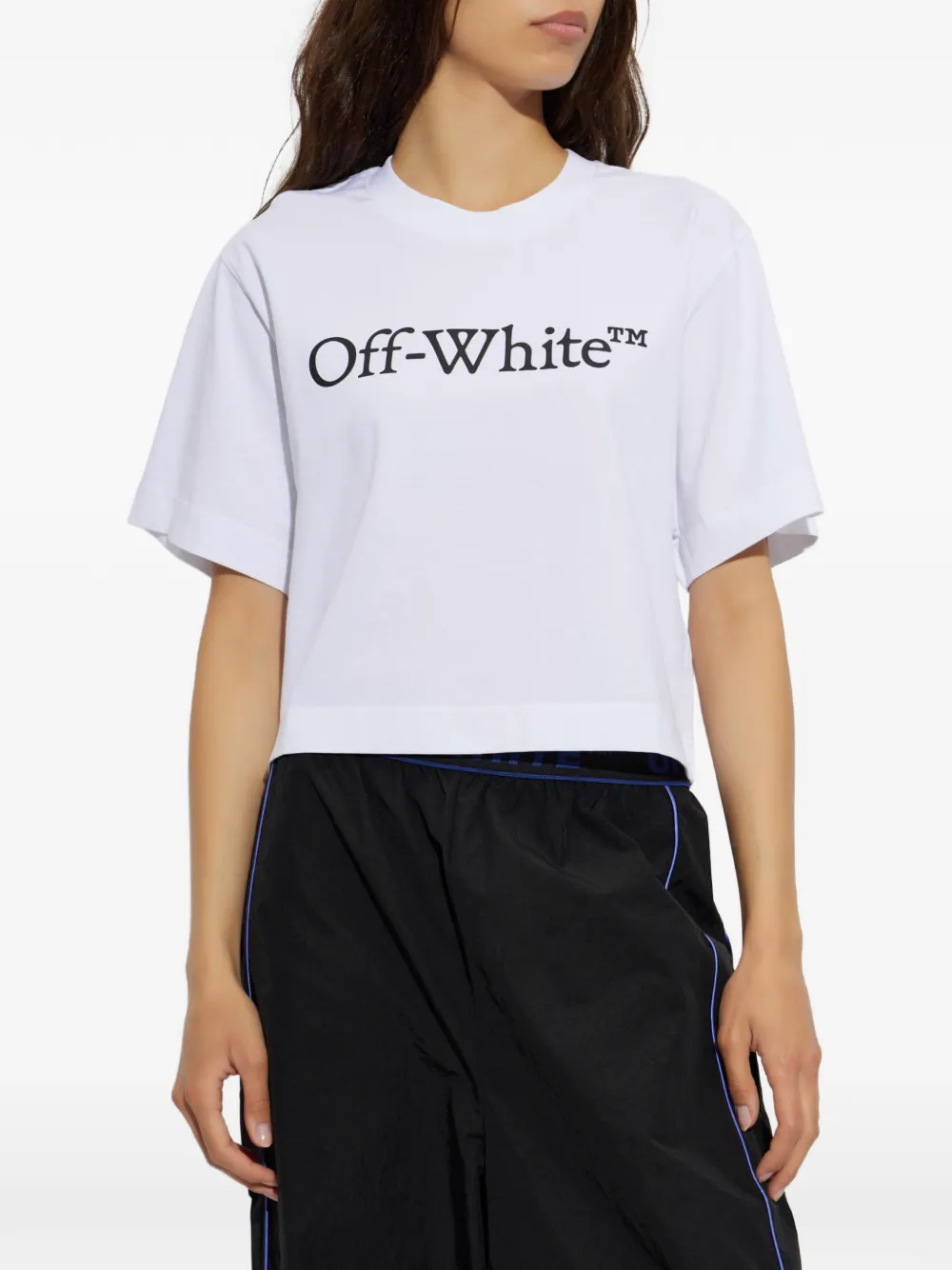 Off-White Cropped T-shirt met logoprint Wit