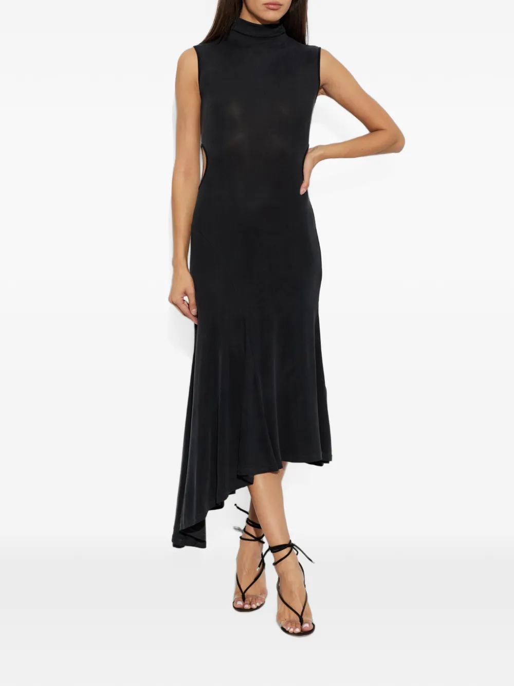 Off-White Cupro Rib Meteor asymmetrische jurk Zwart