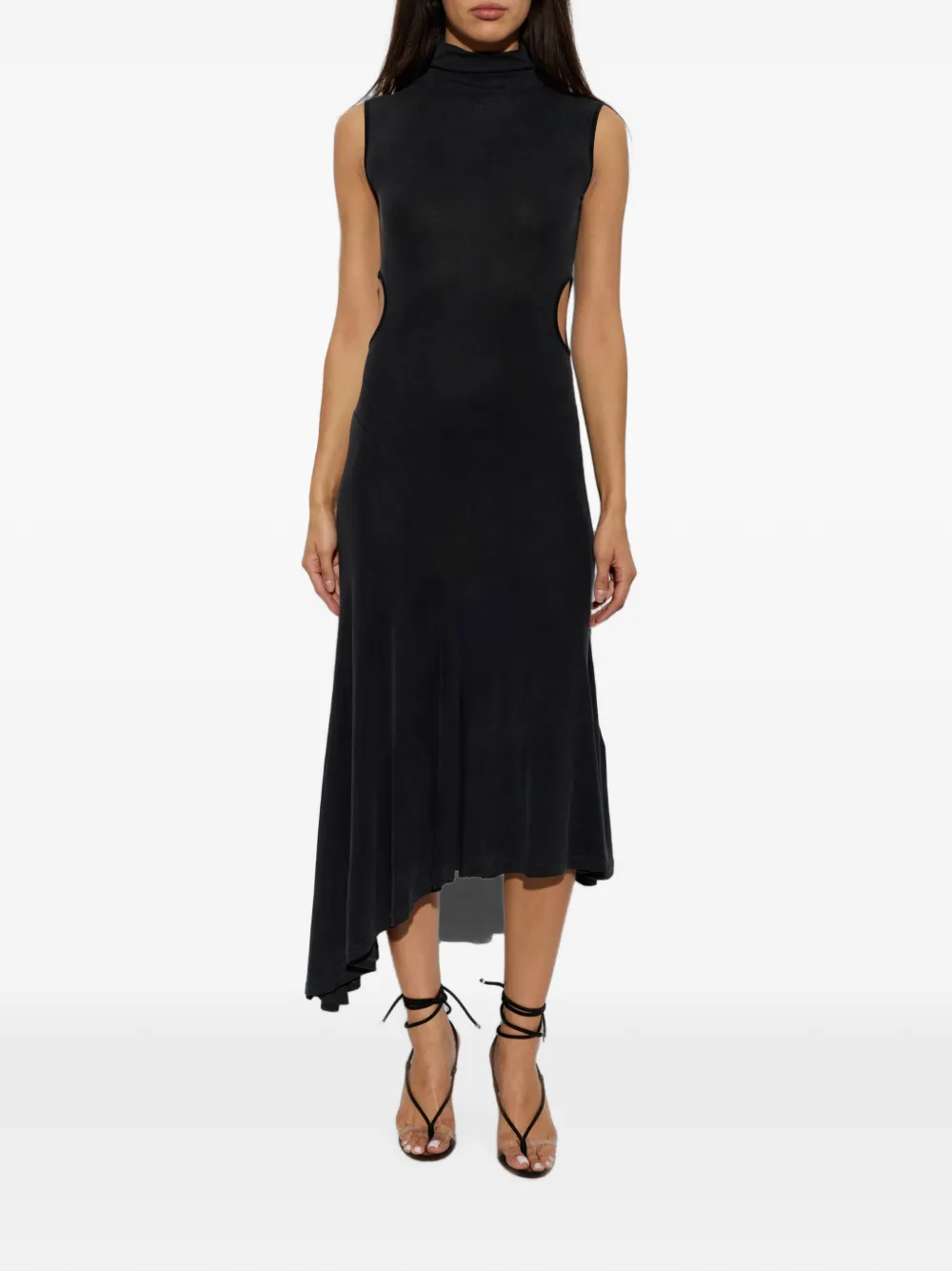 Off-White Cupro Rib Meteor asymmetrische jurk Zwart